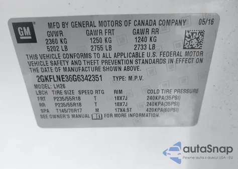 2016 GMC Terrain Sle-2 from USA, damaged, VIN 2GKFLNE36G6342351